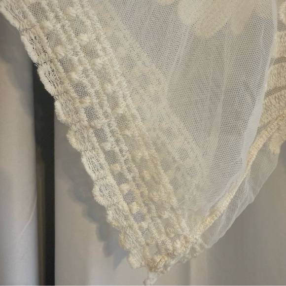 Boho Lace Kimono Duster Cardigan Cream Floral Crochet Open Front Women’s Small - Picture 6 of 9
